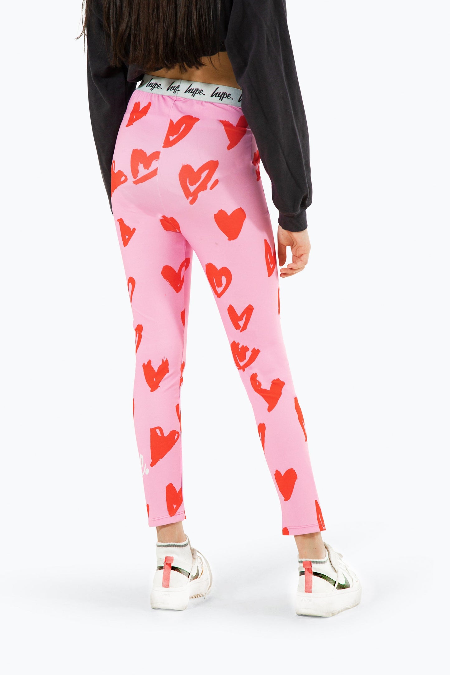 HYPE GIRLS MULTI SCRIBBLE HEARTS PINK LEGGINGS