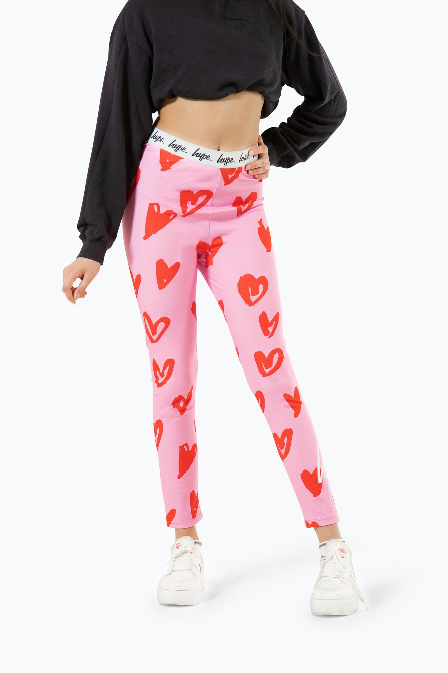 HYPE GIRLS MULTI SCRIBBLE HEARTS PINK LEGGINGS