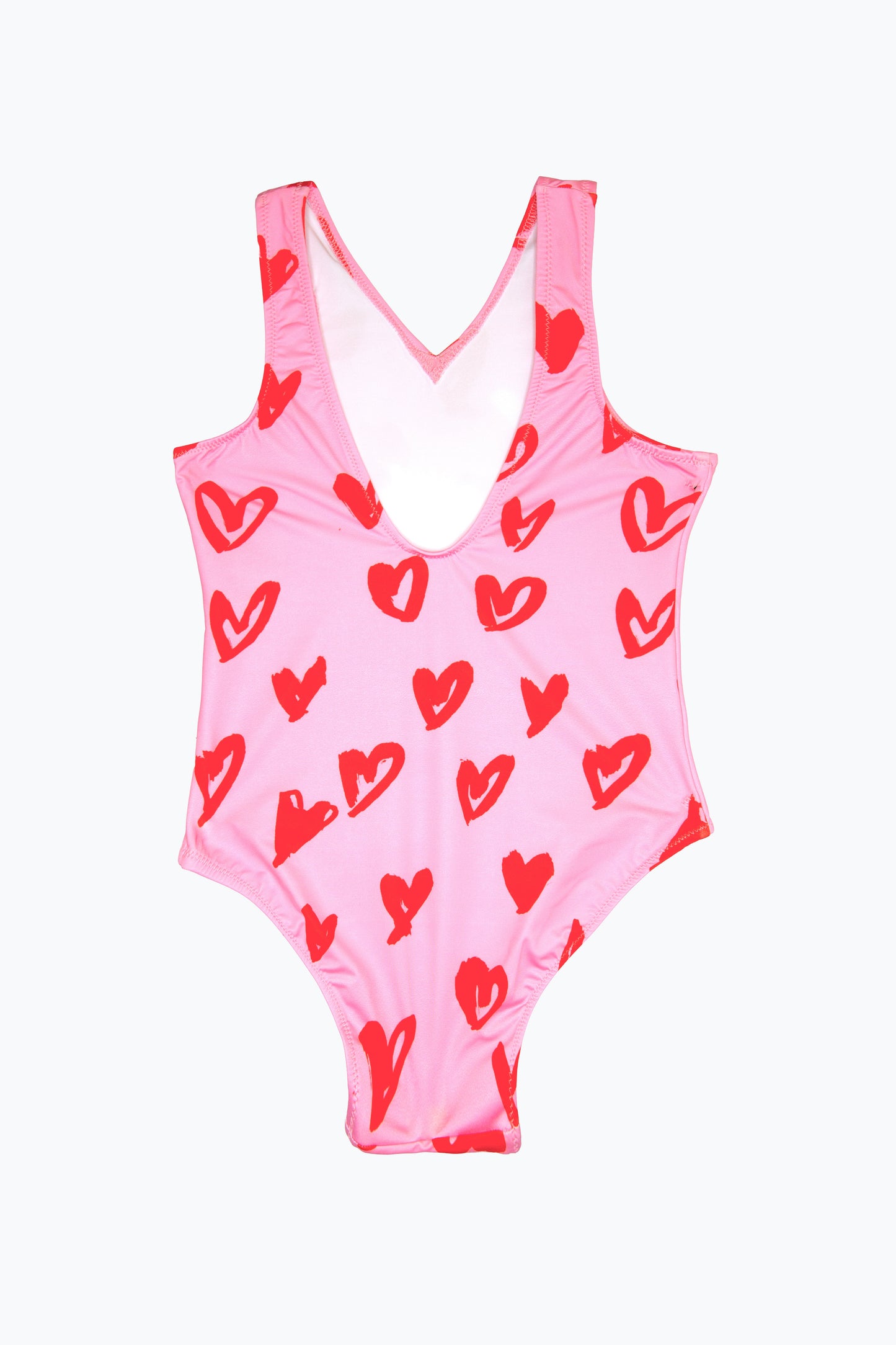 HYPE GIRLS MULTI SCRIBBLE HEARTS PINK SWIMSUIT