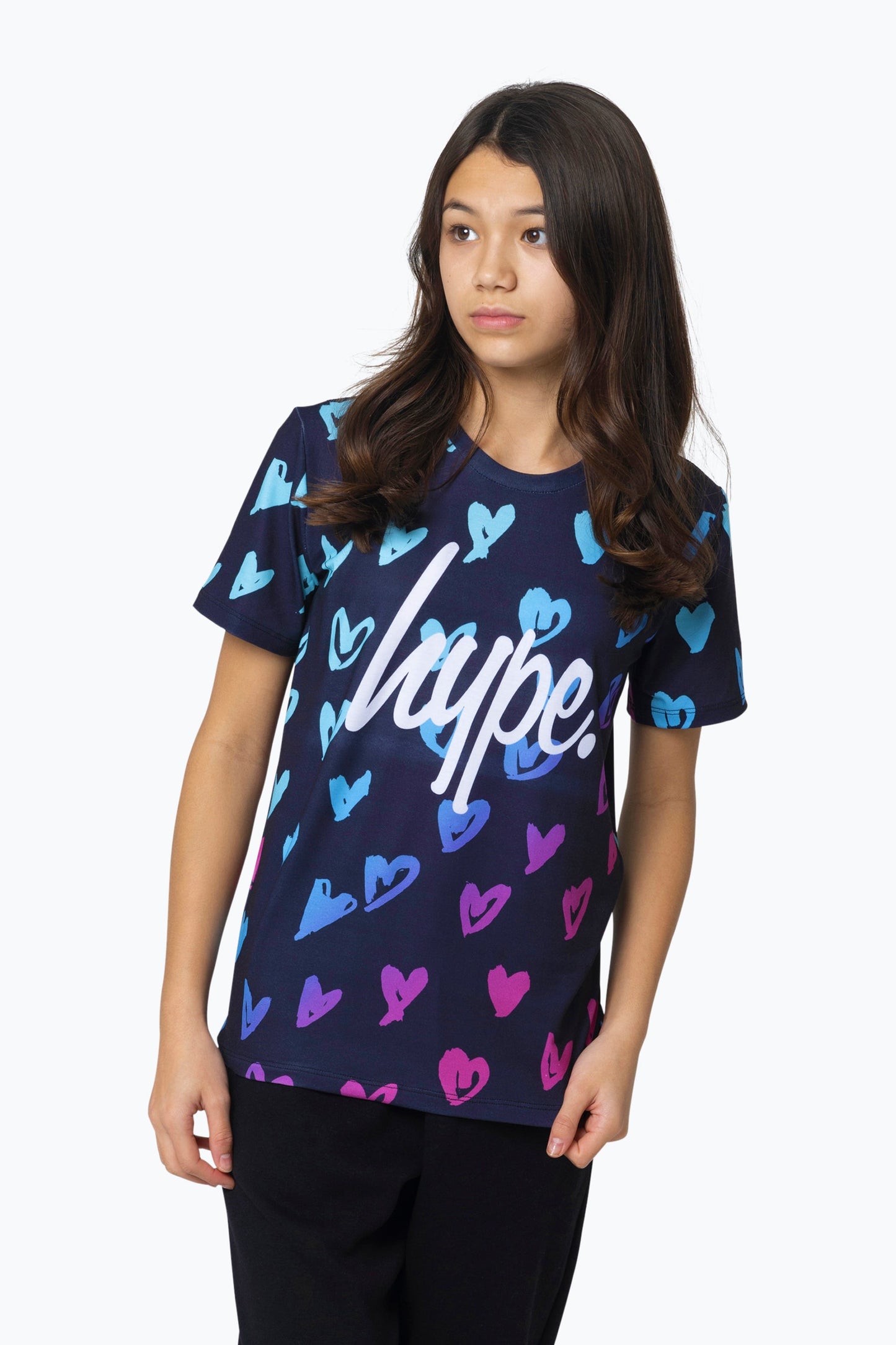 HYPE GIRLS MULTI SCRIBBLE HEARTS T-SHIRT