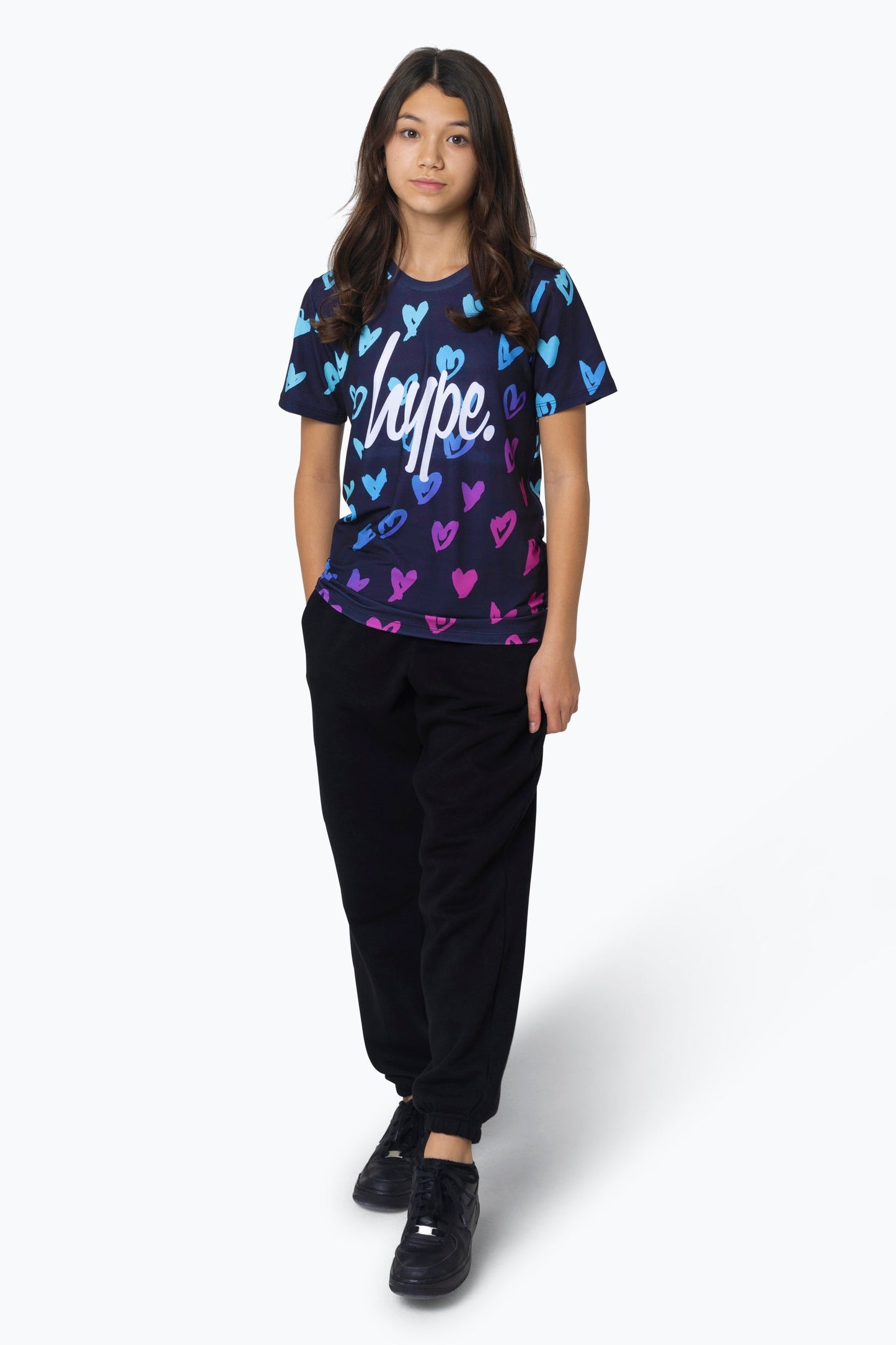 HYPE GIRLS MULTI SCRIBBLE HEARTS T-SHIRT