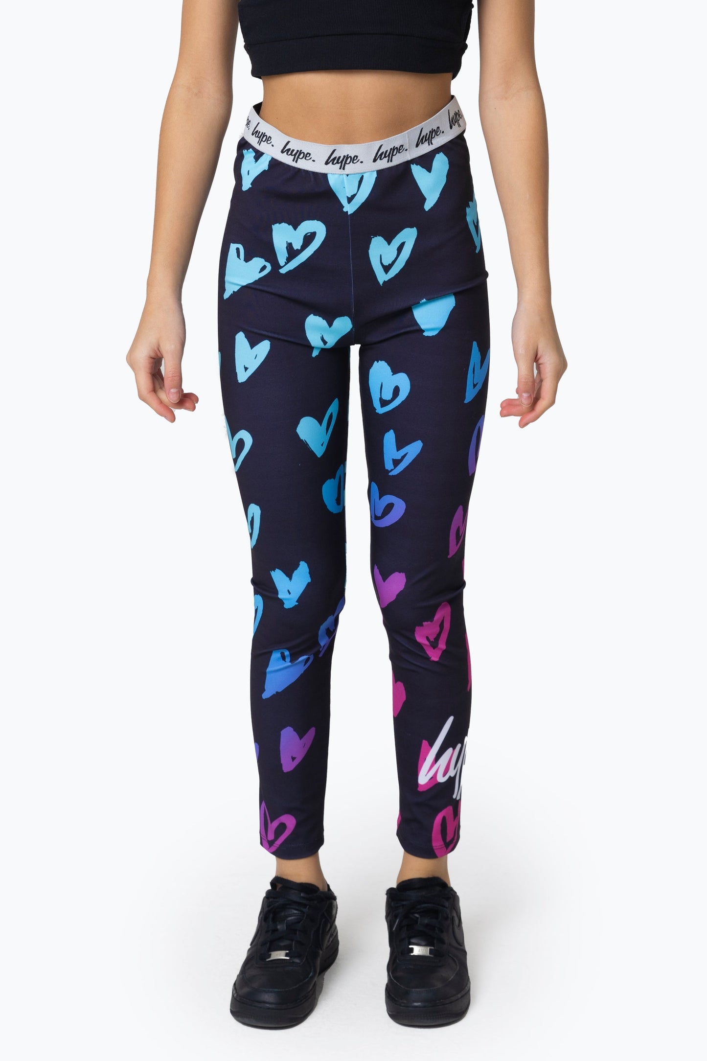 HYPE GIRLS MULTI SCRIBBLE HEARTS LEGGINGS