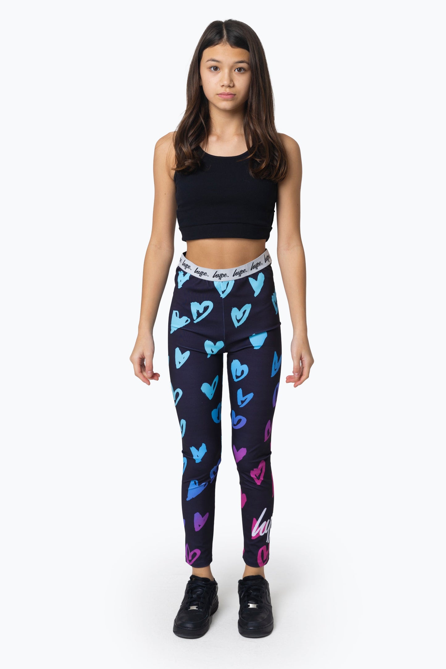 HYPE GIRLS MULTI SCRIBBLE HEARTS LEGGINGS