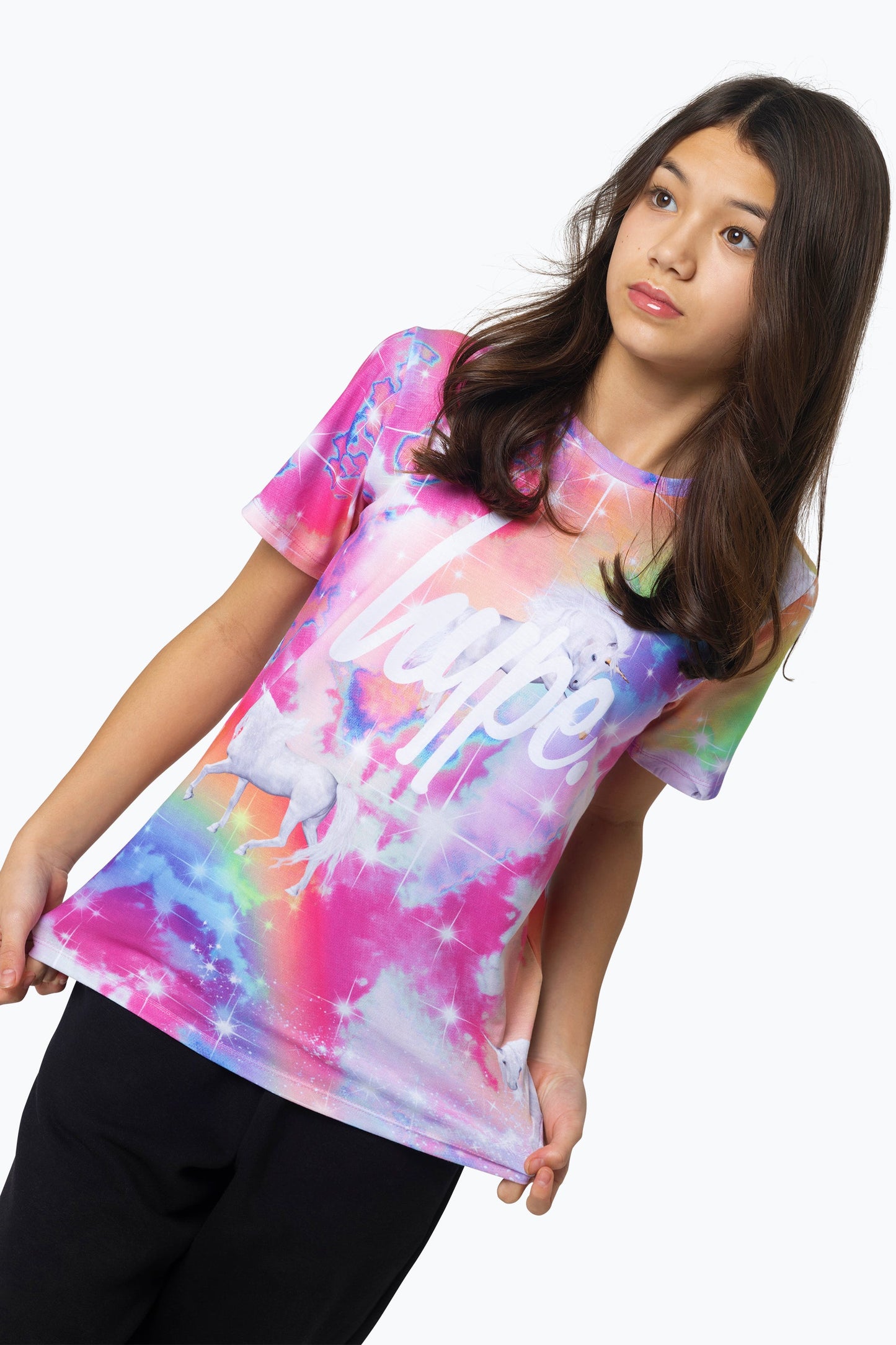 HYPE GIRLS MULTI RAINBOW UNICORN SPARKLE T-SHIRT