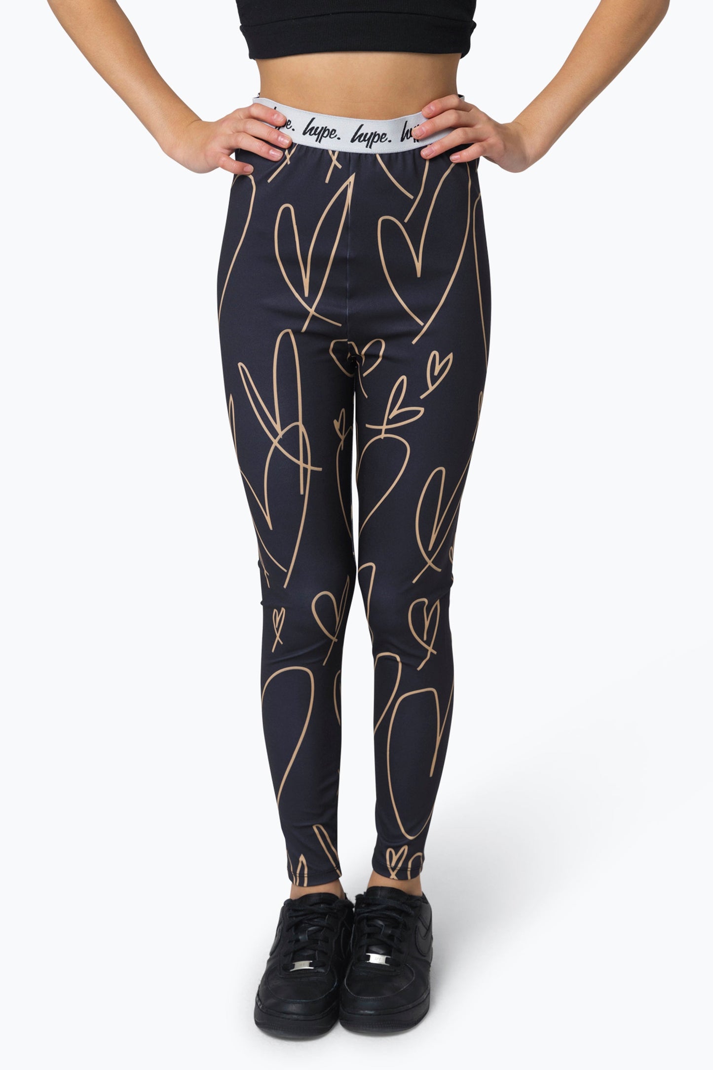 HYPE GIRLS BEIGE SCRIBBLE HEART LEGGINGS