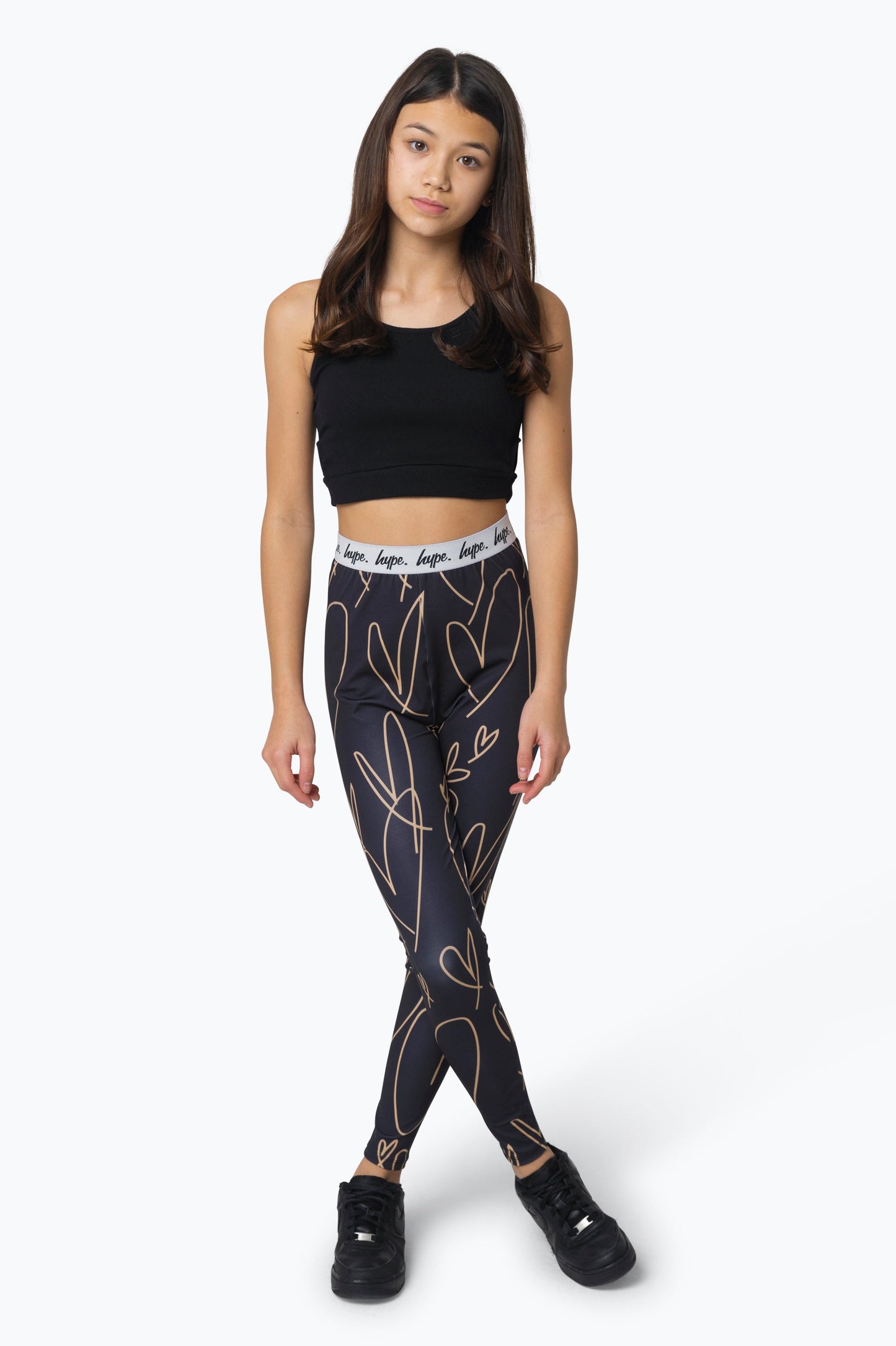 HYPE GIRLS BEIGE SCRIBBLE HEART LEGGINGS