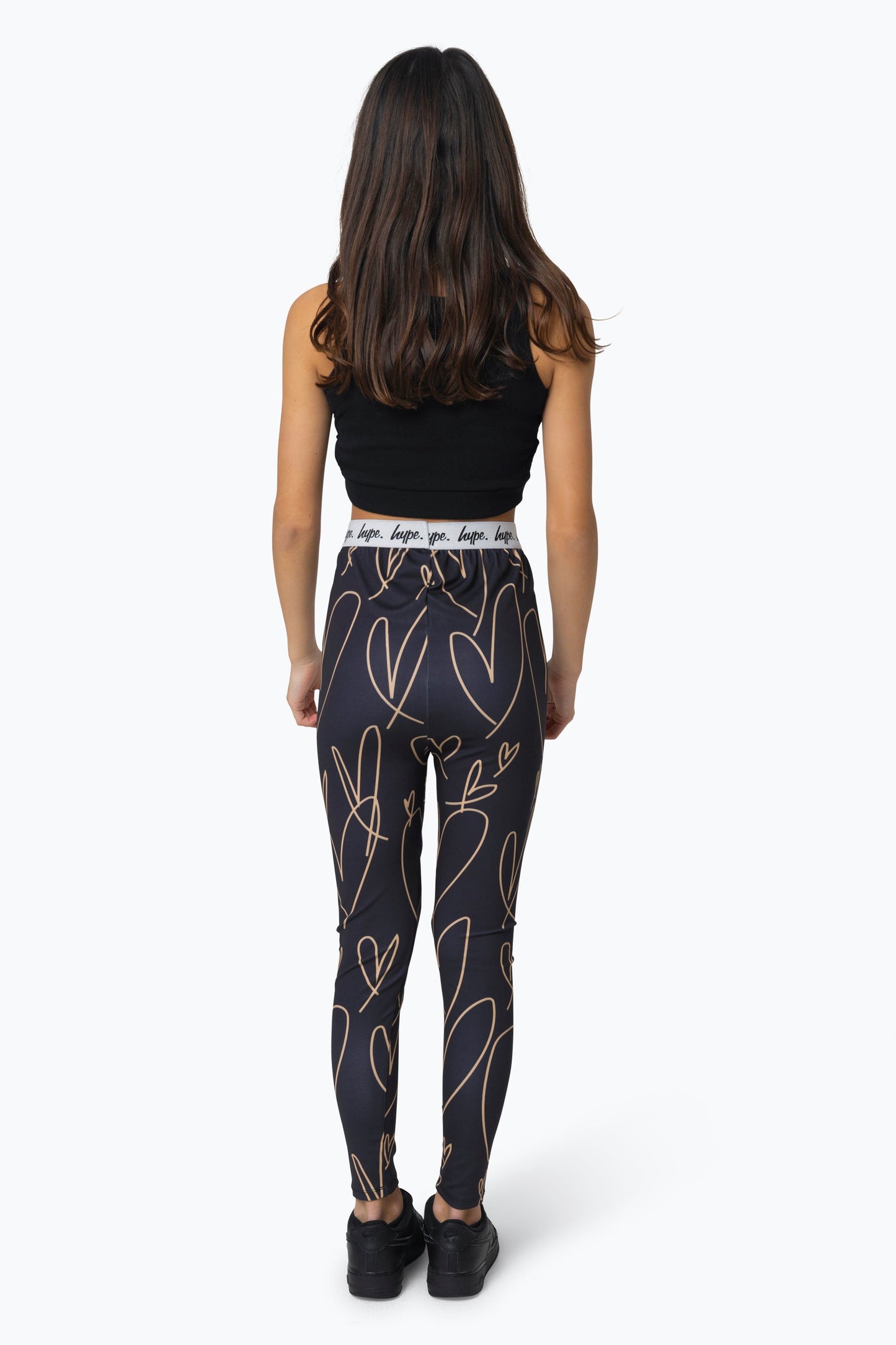 HYPE GIRLS BEIGE SCRIBBLE HEART LEGGINGS