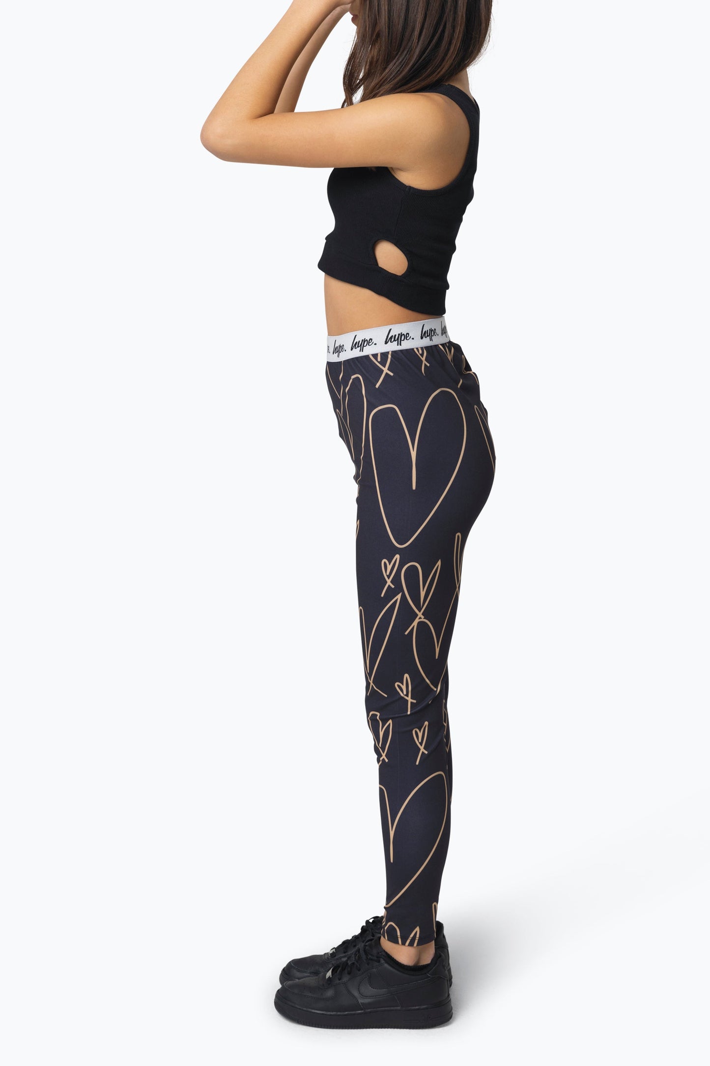 HYPE GIRLS BEIGE SCRIBBLE HEART LEGGINGS
