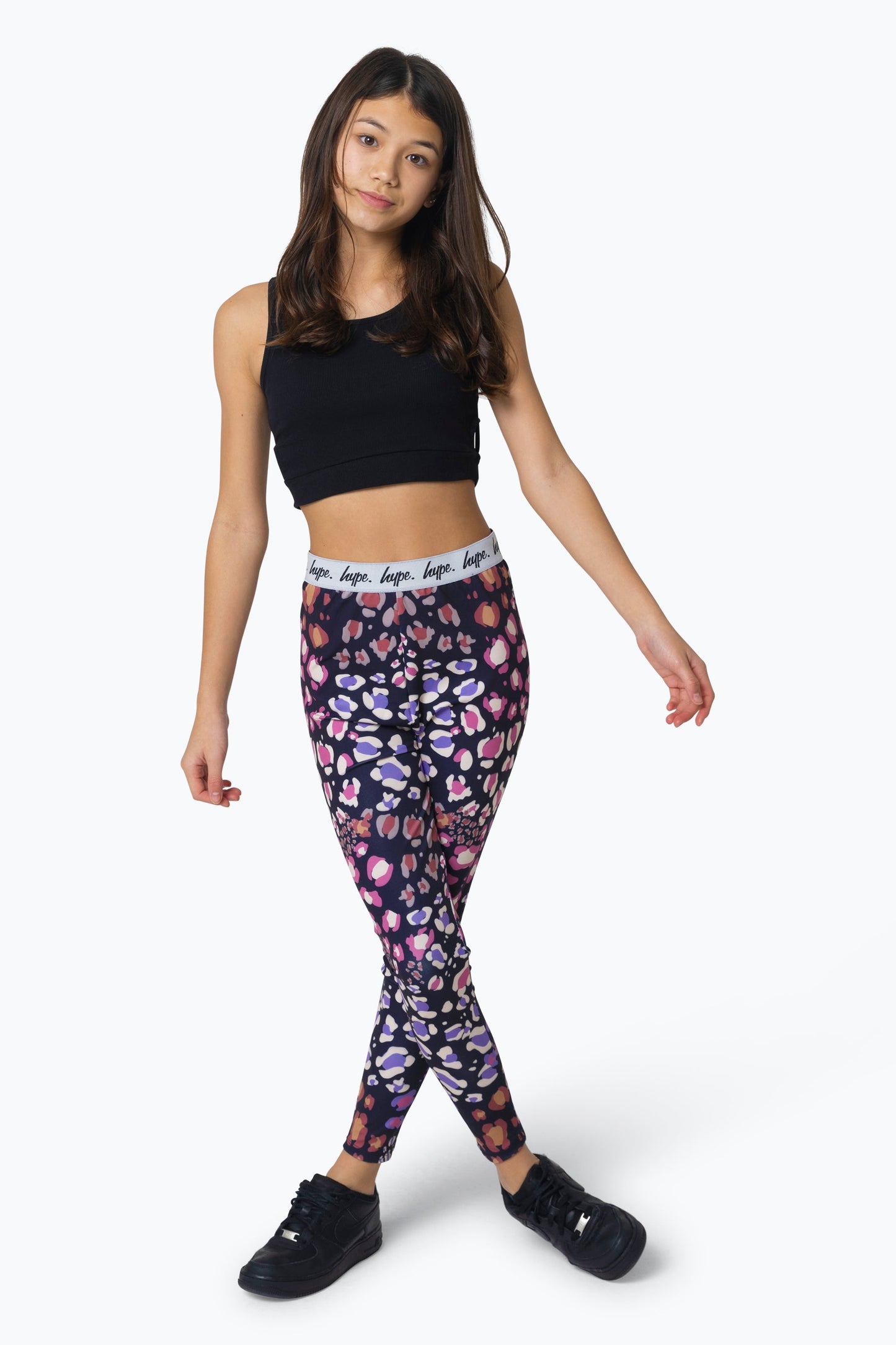 HYPE GIRLS BLACK MULTI LEOPARD LEGGINGS