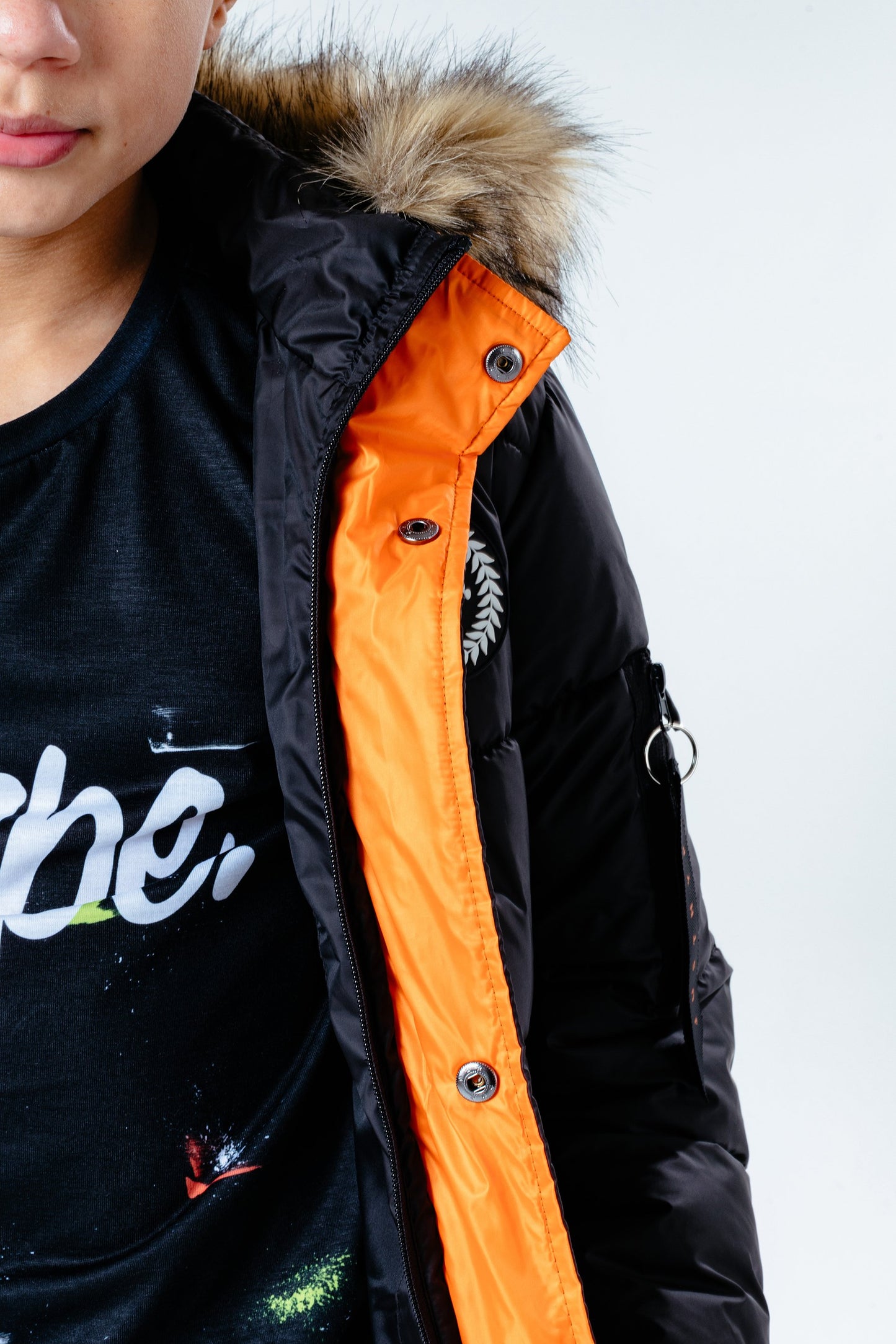 Hype Black Faux Fur Hood Kids Explorer Jacket
