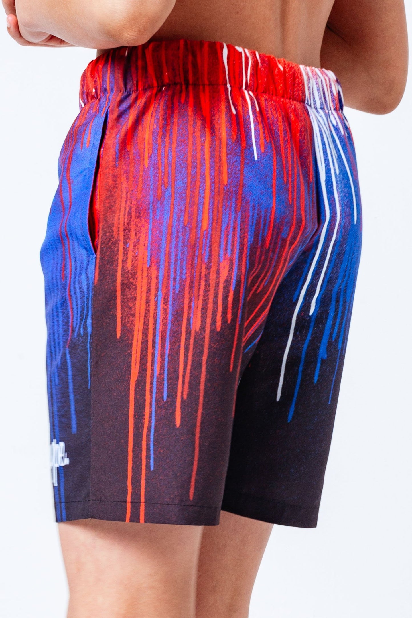 HYPE RED WHITE BLUE DRIPS KIDS SWIM SHORTS