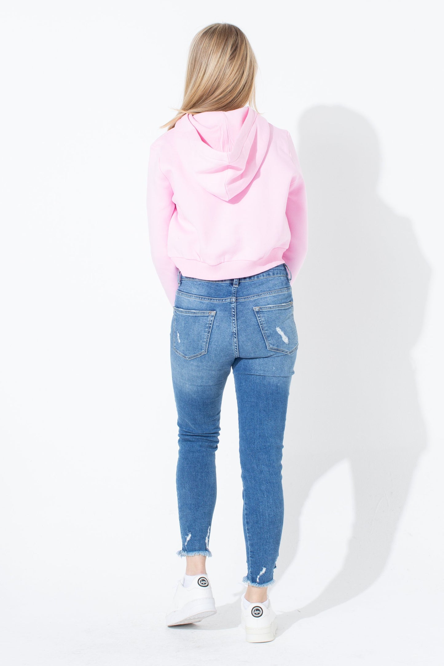 Hype Pink White Script Kids Crop Hoodie