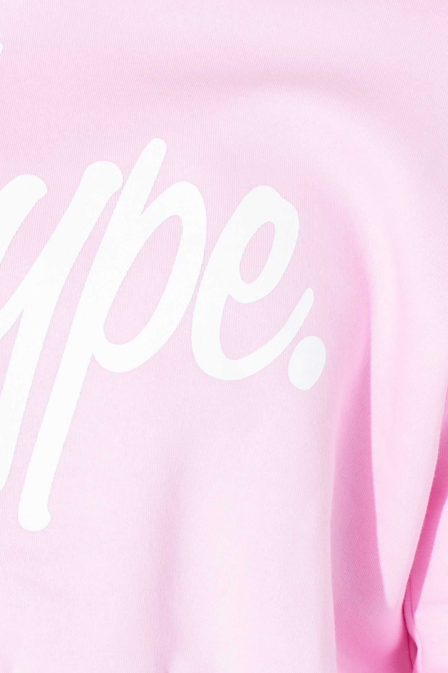 Hype Pink White Script Kids Crop Hoodie