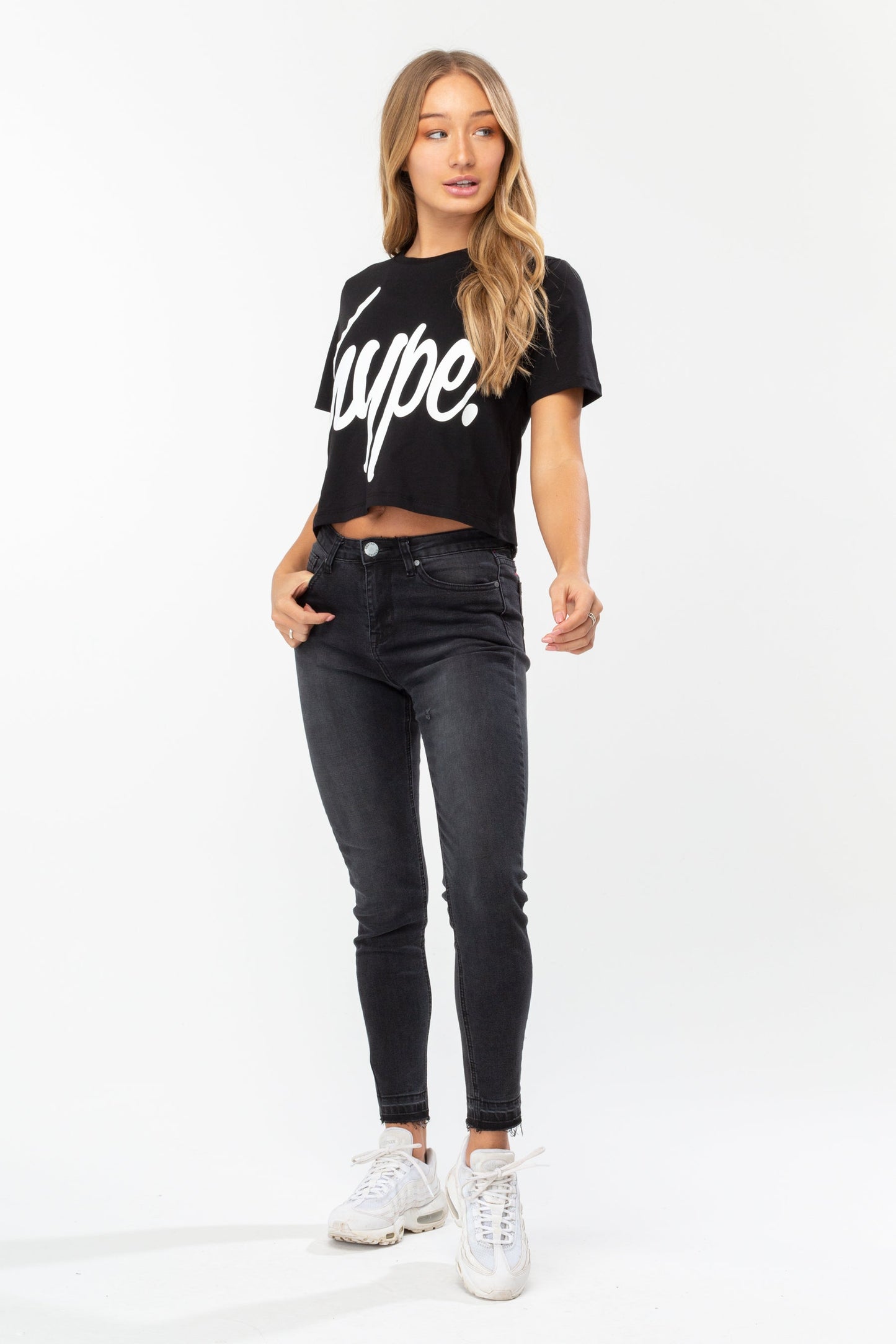 Hype Black Script Womens Crop T-Shirt