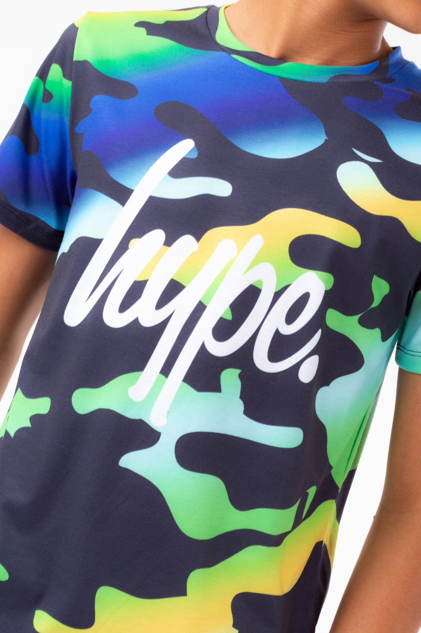 HYPE BOYS BLUE GRADIENT CAMO SCRIPT T-SHIRT