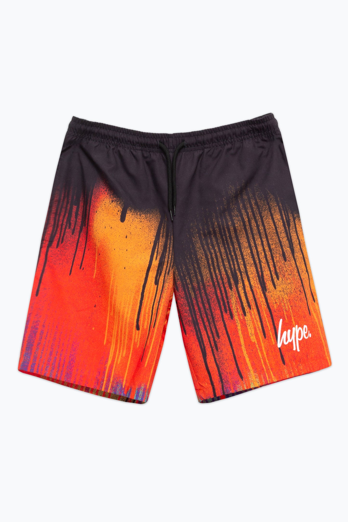 HYPE BOYS RED MULTI DRIP SCRIPT SWIM SHORTS