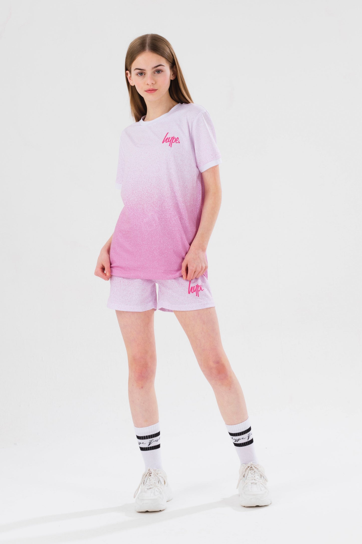 HYPE GIRLS PINK SPECKLE FADE SCRIPT SHORTS PJ'S