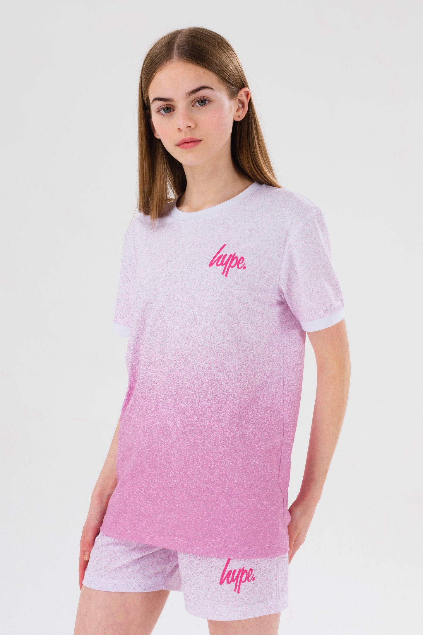 HYPE GIRLS PINK SPECKLE FADE SCRIPT SHORTS PJ'S