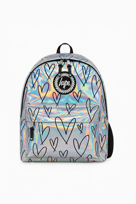 Hype Girls Holographic Glitter Scribble Hearts Backpack