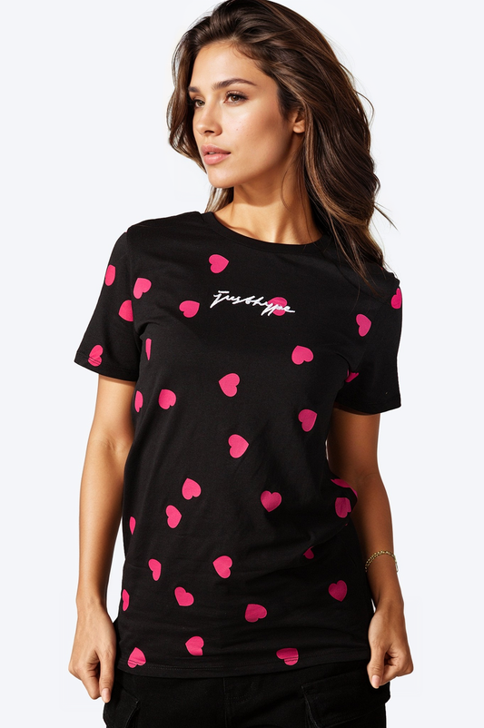 HYPE WOMENS BLACK SCATTER HEART SCRIBBLE T-SHIRT