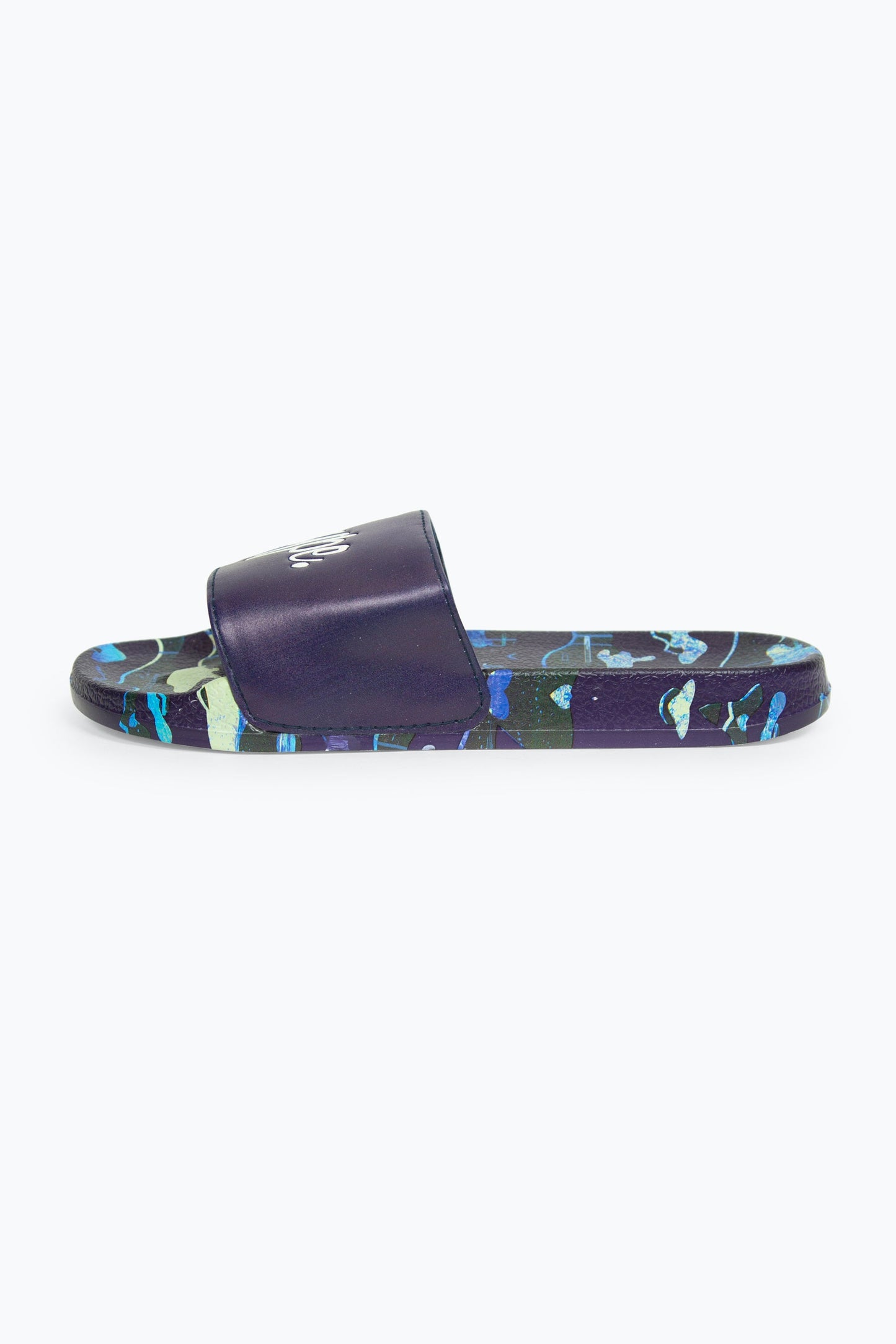 HYPE BOYS MULTI NAVY OVERLAY CAMO SCRIPT SLIDERS