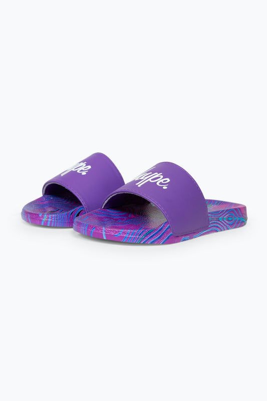 HYPE GIRLS MULTI PURPLE CRAZY WAVE SCRIPT SLIDERS