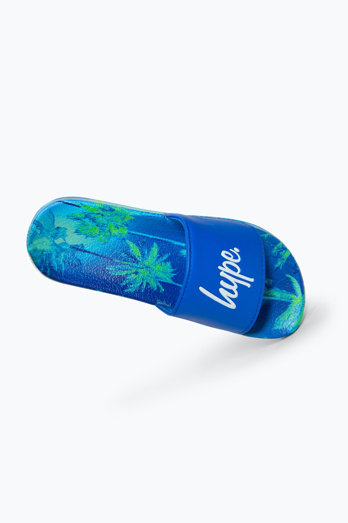 HYPE BOYS MULTI BLUE IBIZA PALM SCRIPT SLIDERS