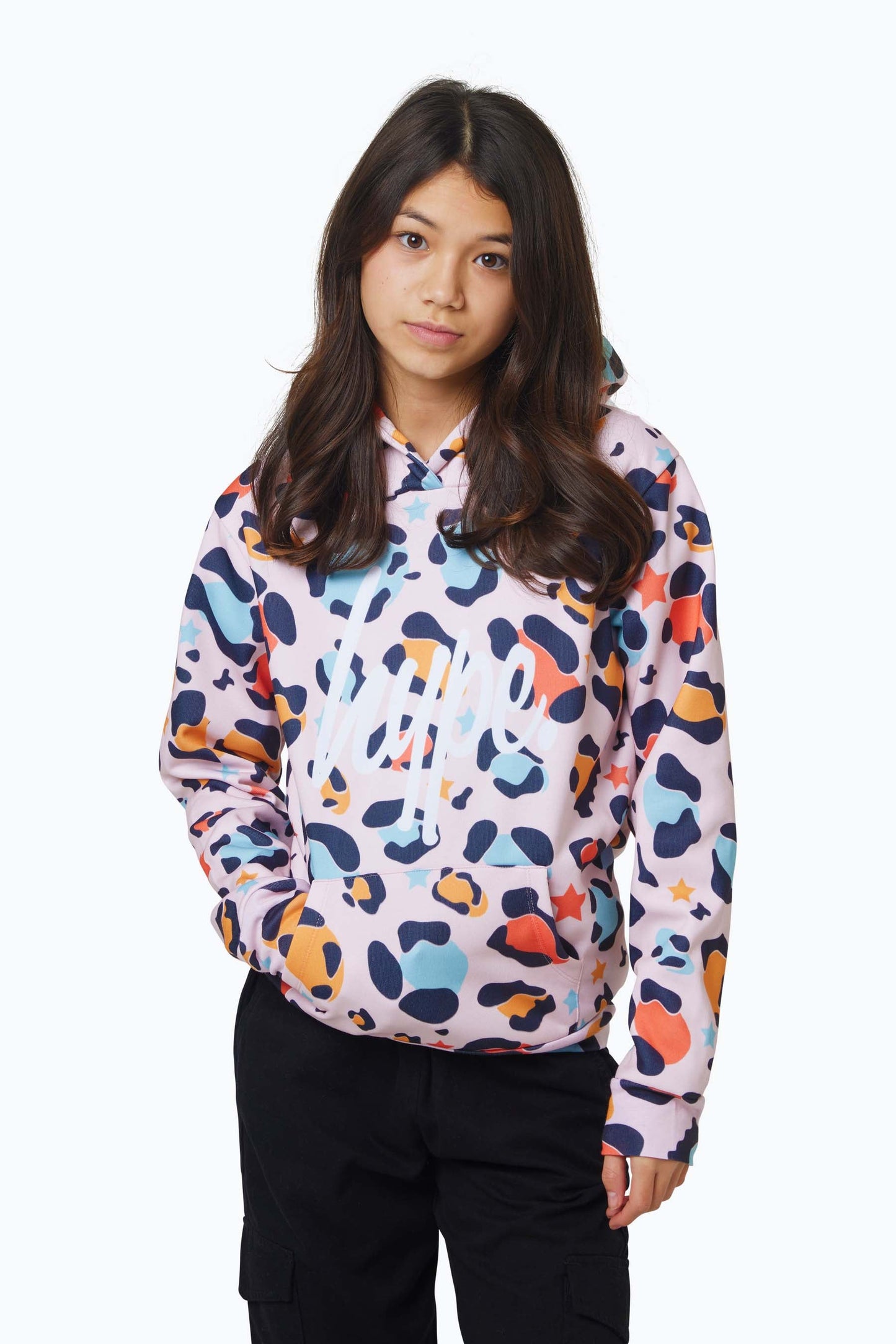 HYPE GIRLS MULTI STAR LEOPARD HOODIE