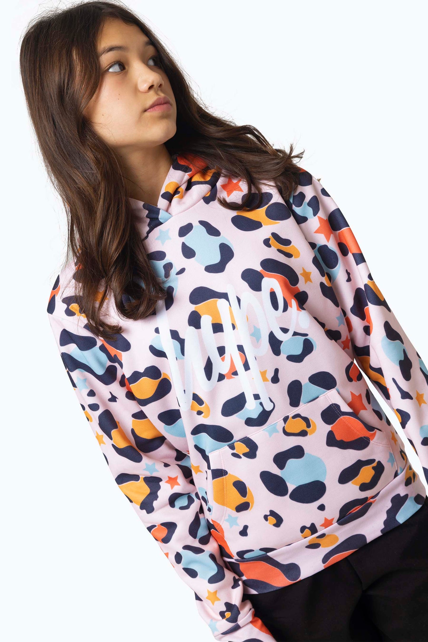 HYPE GIRLS MULTI STAR LEOPARD HOODIE