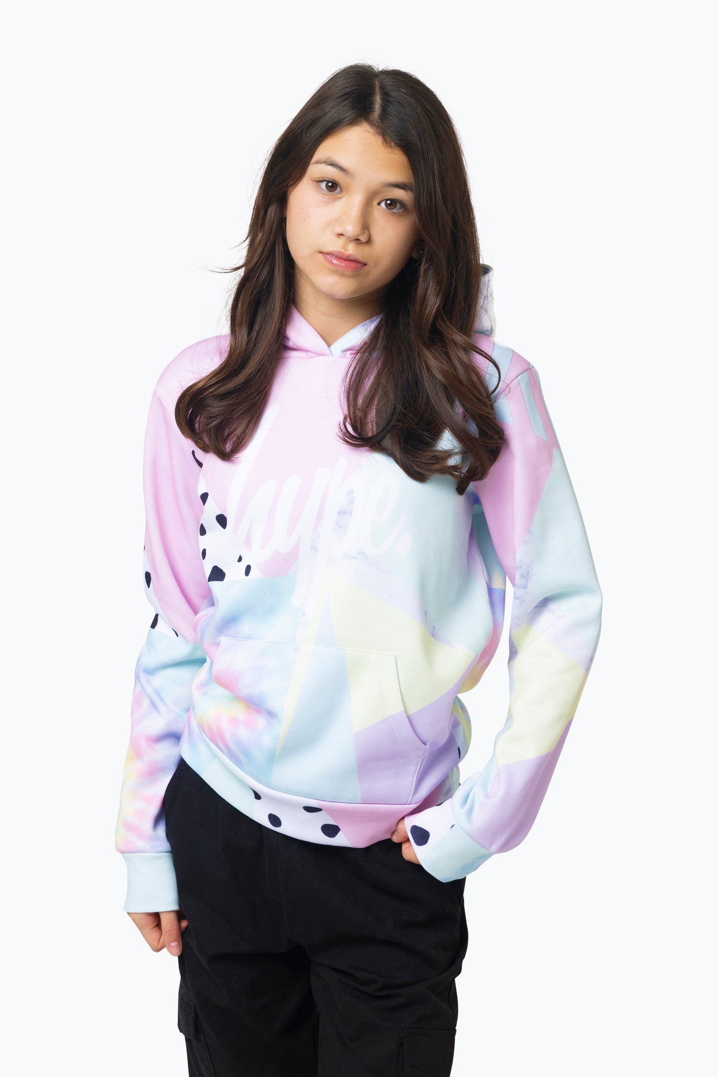 HYPE GIRLS MULTI PASTEL COLLAGE HOODIE