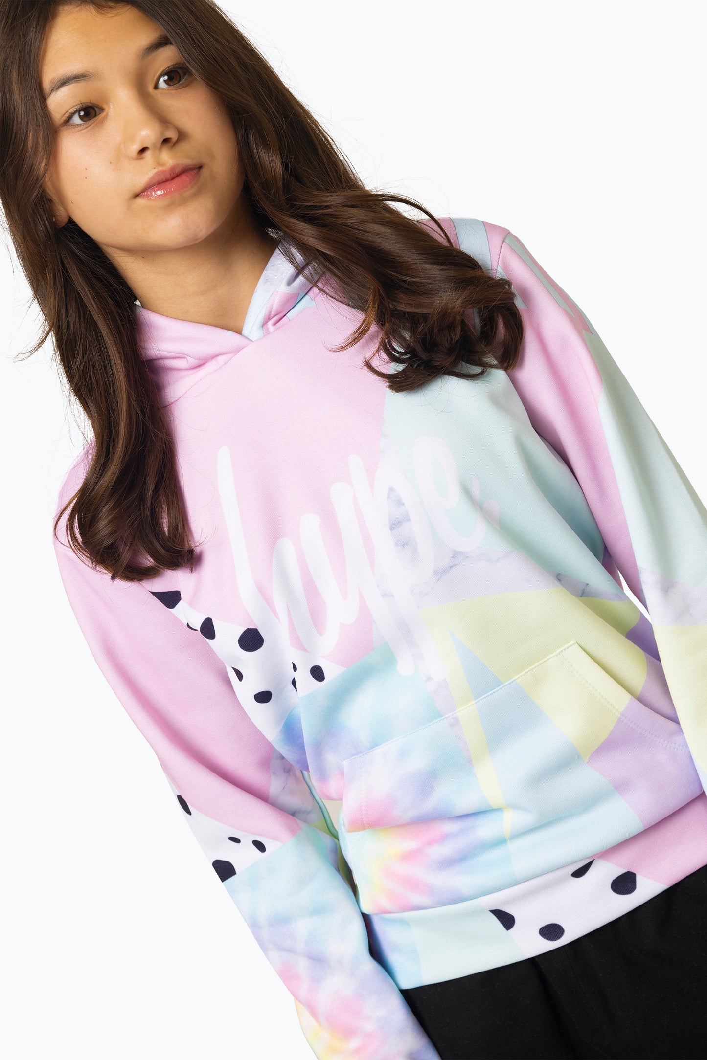 HYPE GIRLS MULTI PASTEL COLLAGE HOODIE