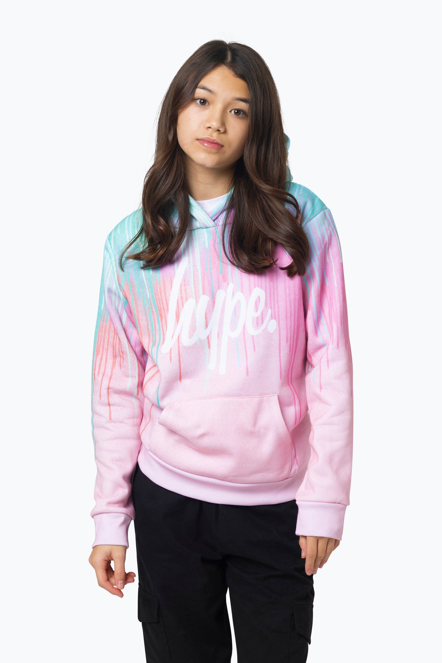 HYPE GIRLS MULTI MINT PINK DRIPS HOODIE