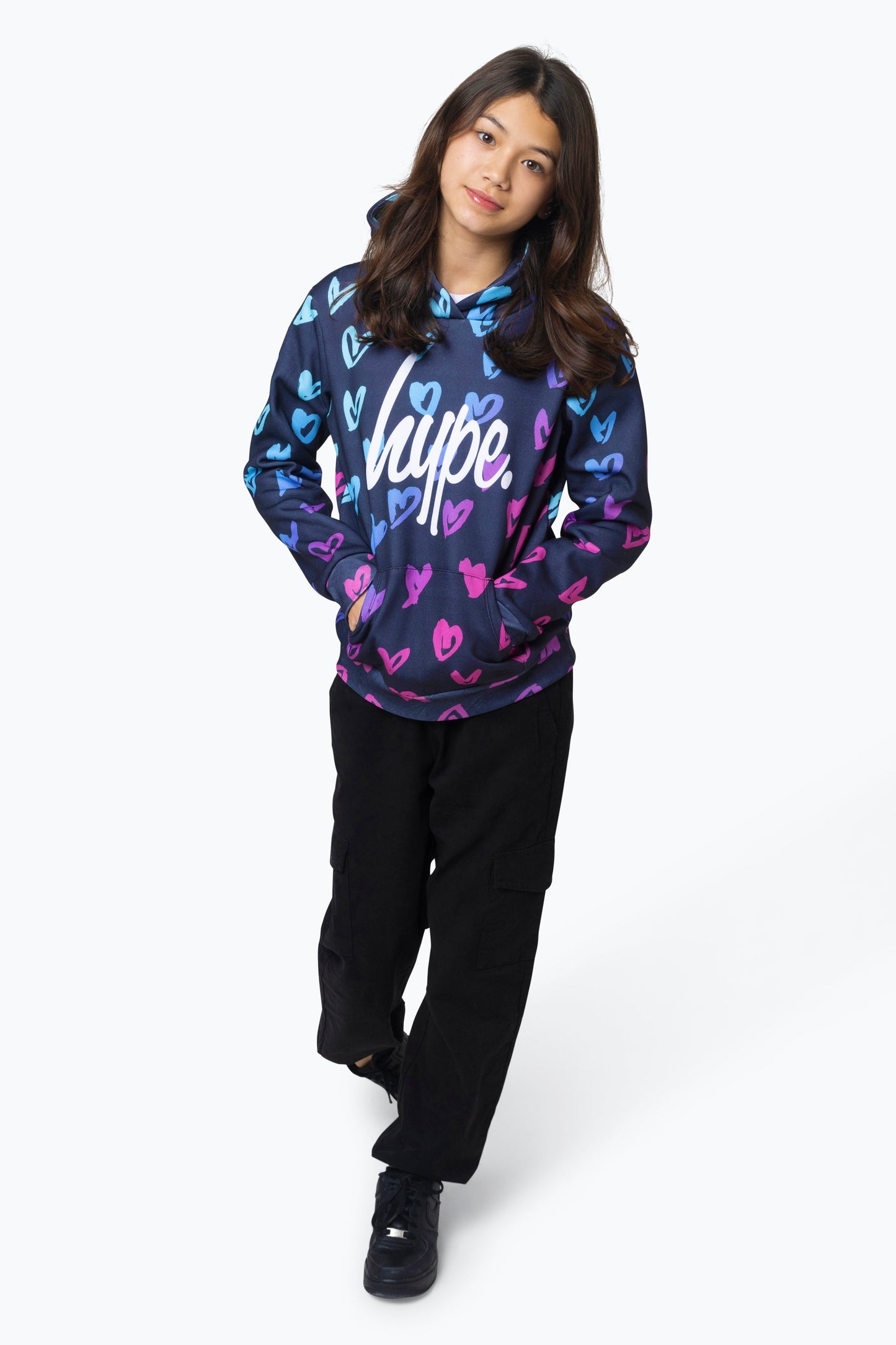 HYPE GIRLS MULTI SCRIBBLE HEARTS HOODIE