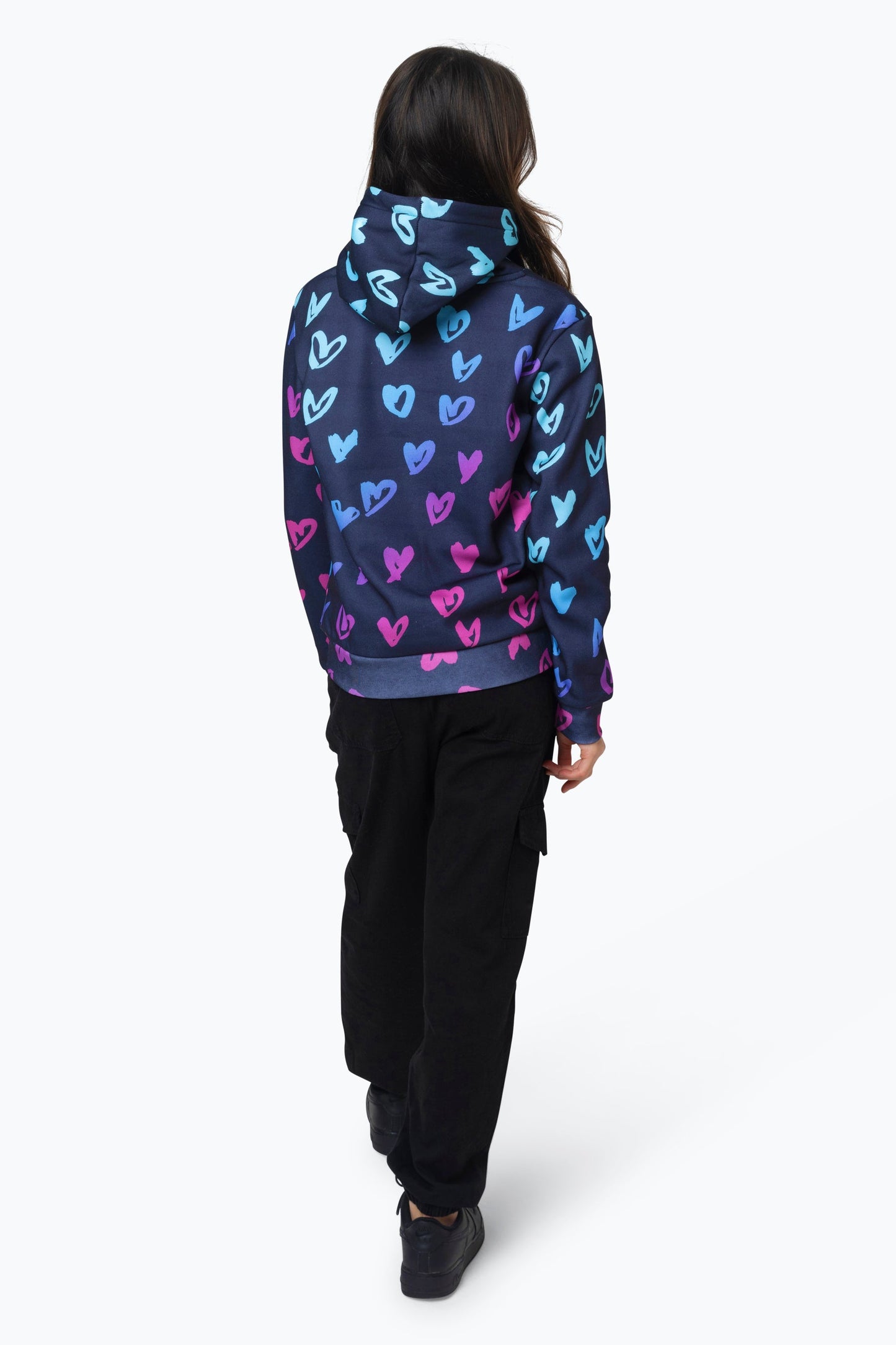 HYPE GIRLS MULTI SCRIBBLE HEARTS HOODIE