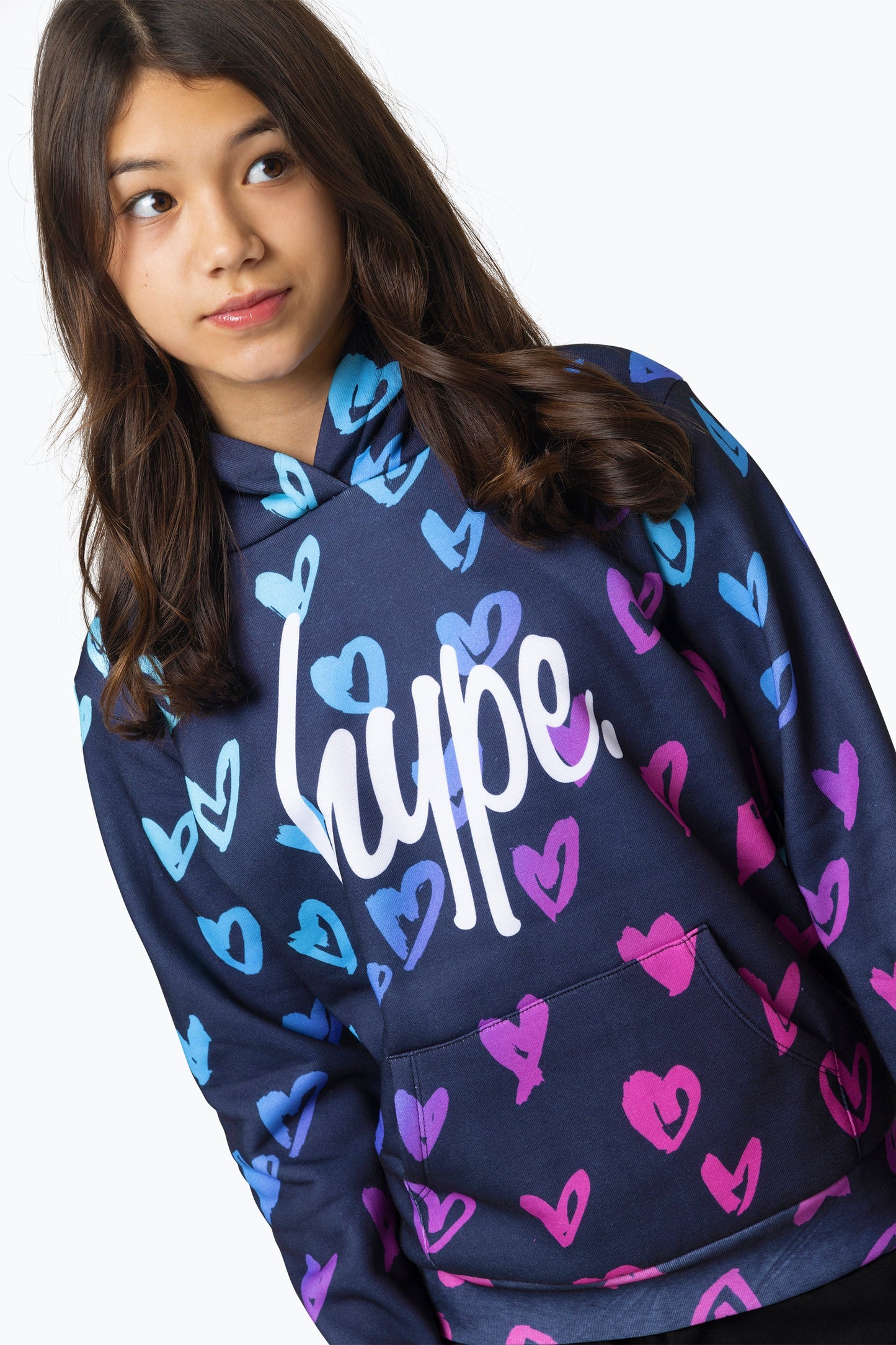 HYPE GIRLS MULTI SCRIBBLE HEARTS HOODIE