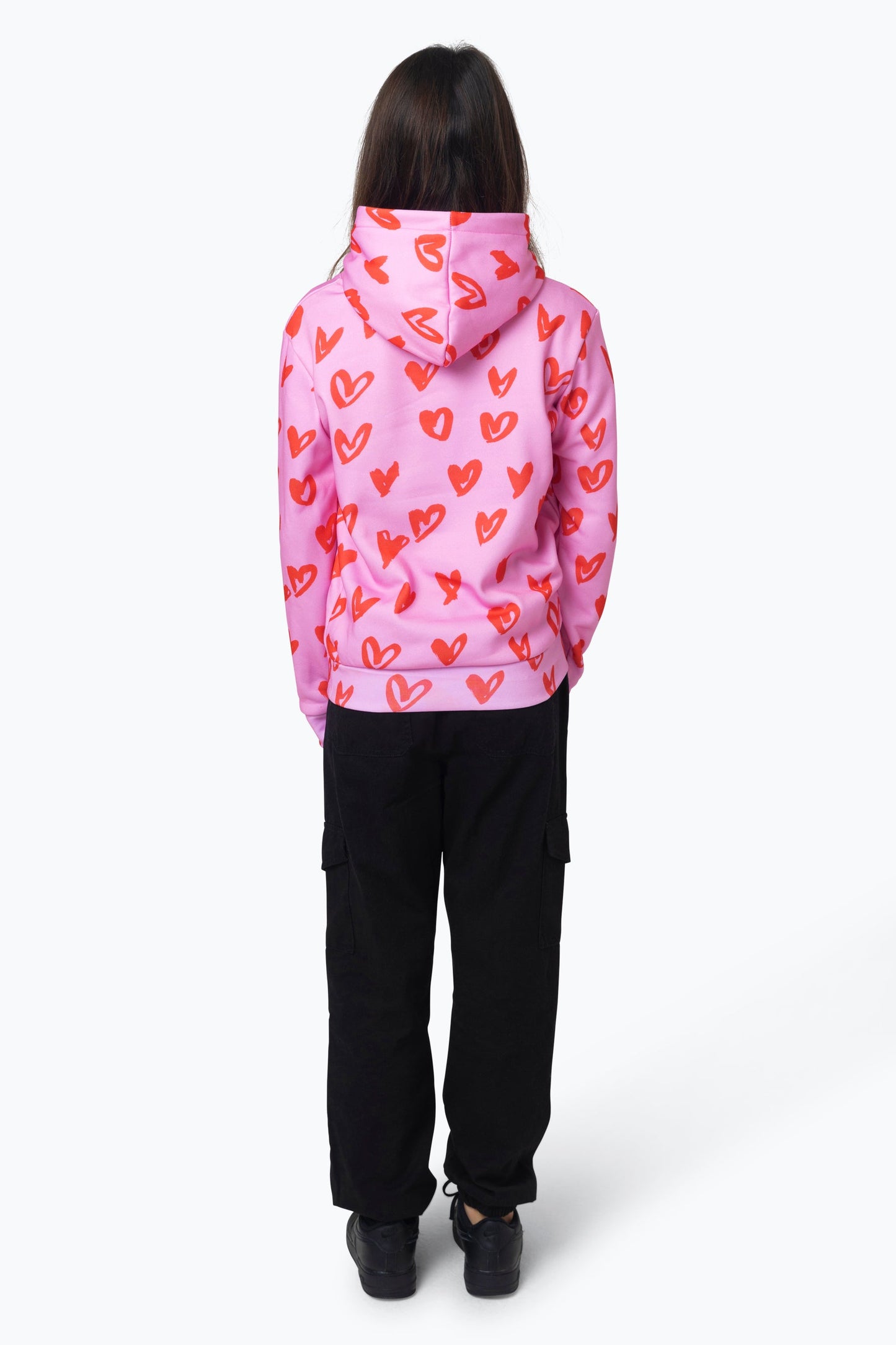 HYPE GIRLS MULTI SCRIBBLE HEARTS PINK HOODIE