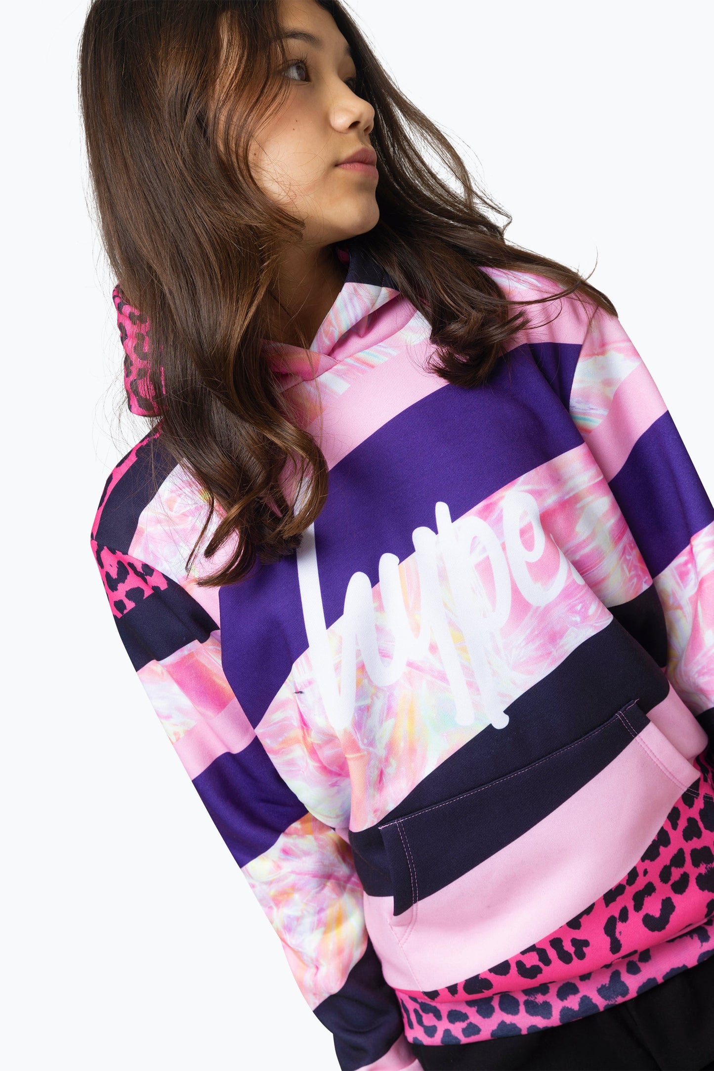 HYPE GIRLS MULTI DARK PINK STRIPE HOODIE