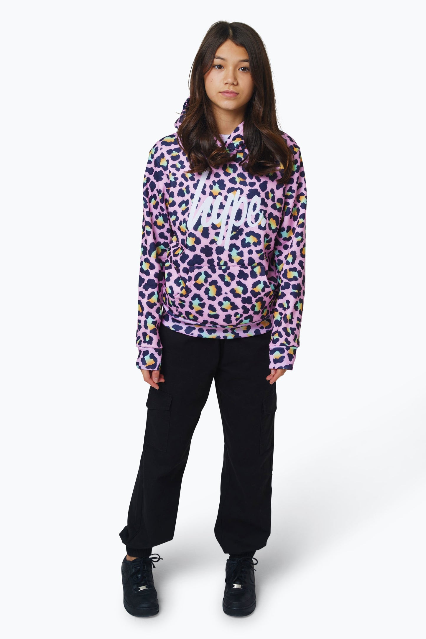 HYPE GIRLS MULTI DISCO LEOPARD HOODIE