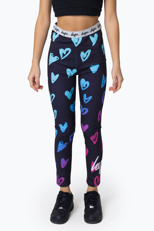 HYPE GIRLS MULTI SCRIBBLE HEARTS LEGGINGS