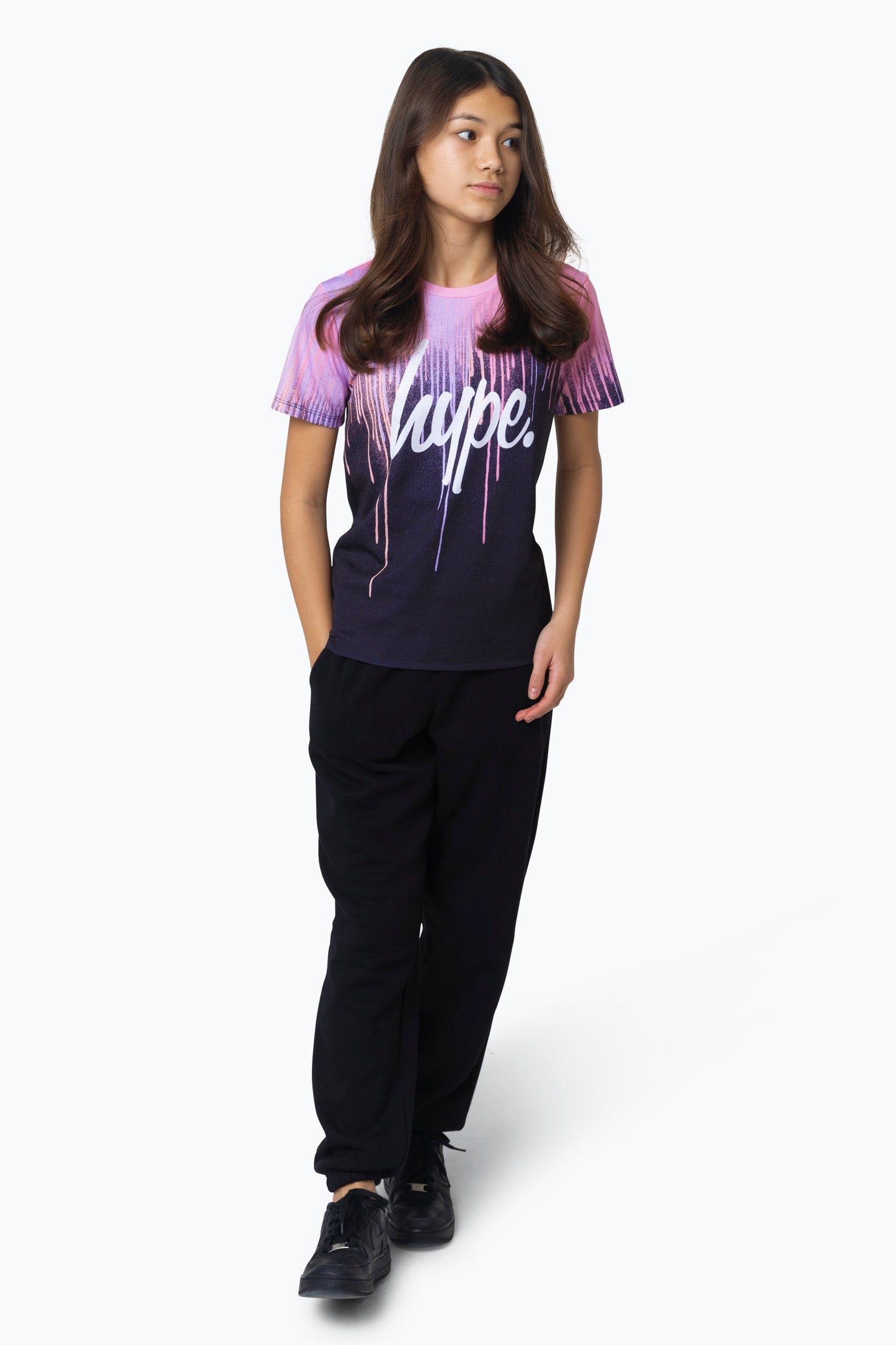 HYPE GIRLS MULTI DARK PASTEL DRIPS T-SHIRT