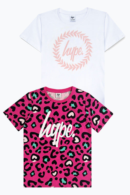 HYPE GIRLS PINK LEOPARD T-SHIRT 2-PACK SETS