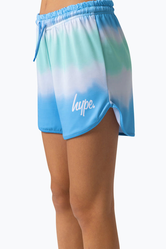 HYPE GIRLS MINT BLUE BLUR SCRIPT SHORTS