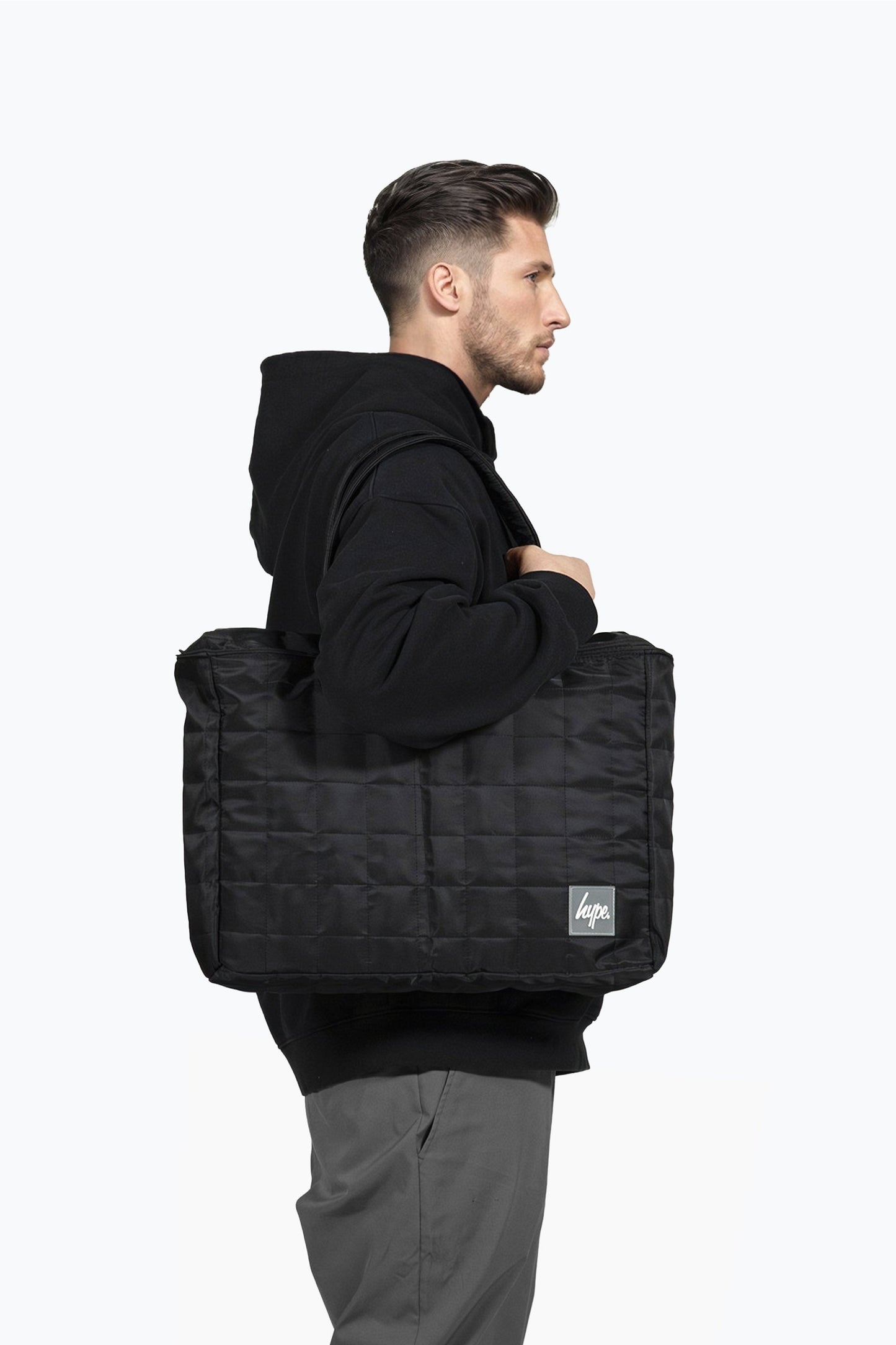 HYPE BLACK QUILTED LARGE TOTE BAG