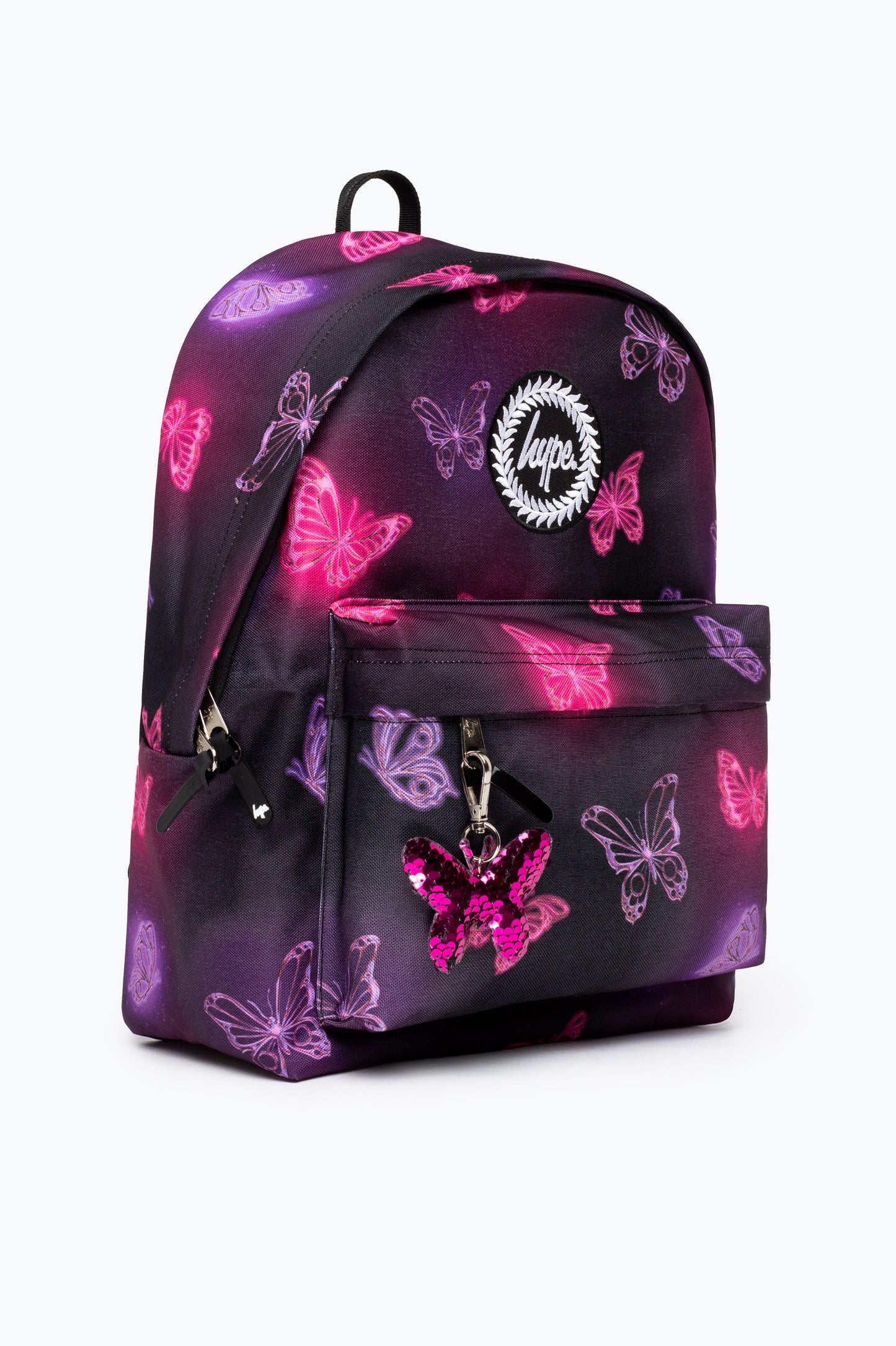 HYPE GIRLS PINK/PURPLE  CHROME GLOW BUTTERFLIES ICONIC BACKPACK