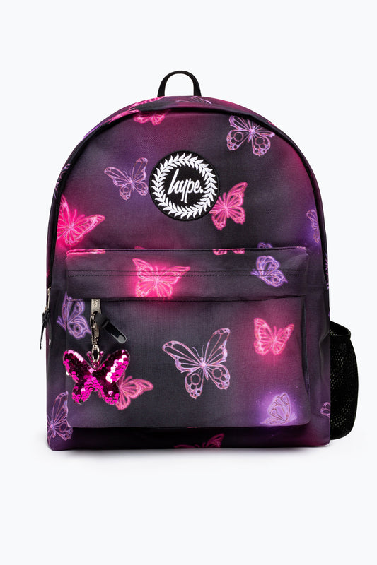 HYPE GIRLS PINK/PURPLE  CHROME GLOW BUTTERFLIES ICONIC BACKPACK