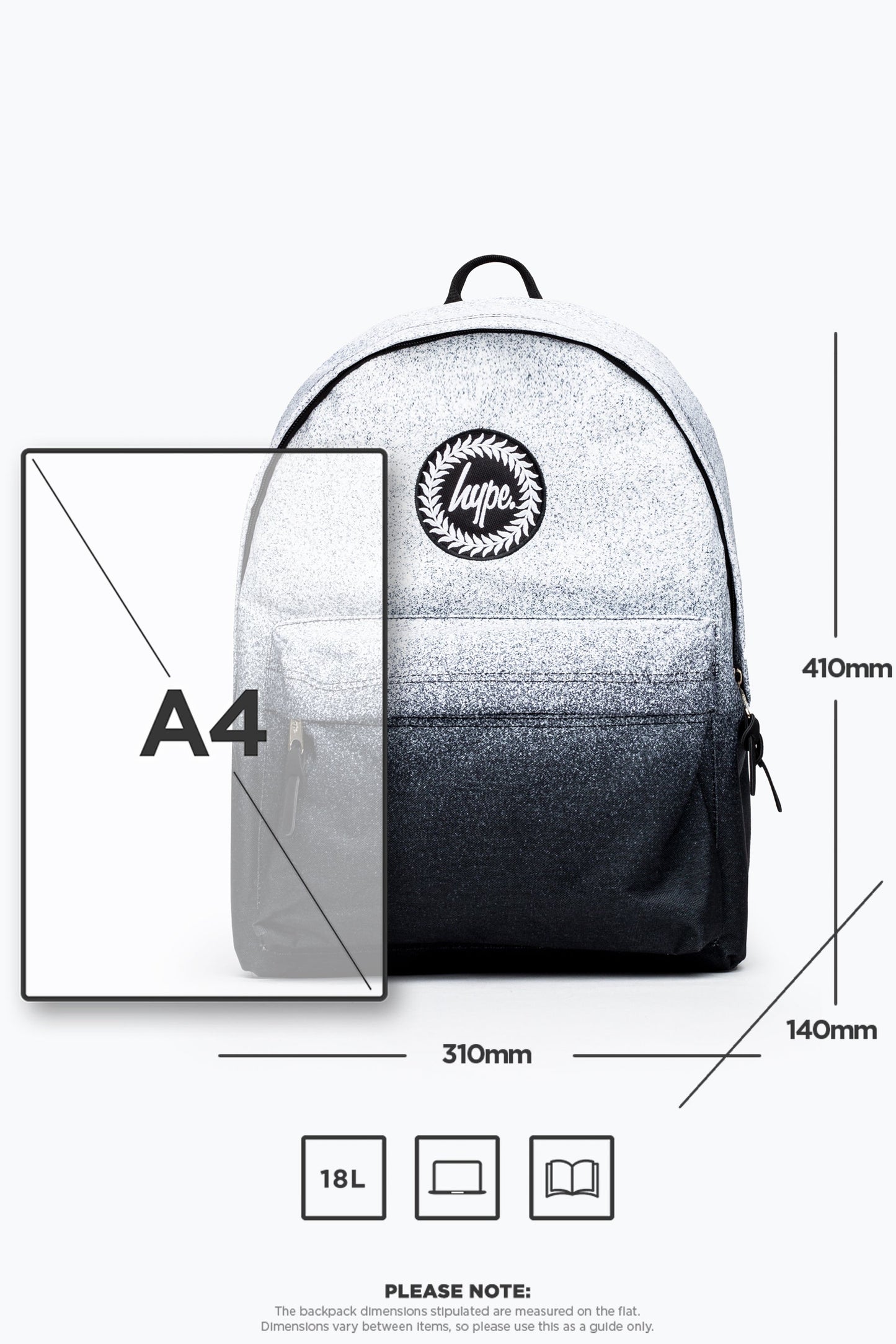 HYPE UNISEX BLACK/WHITE SPECKLE FADE ICONIC BACKPACK