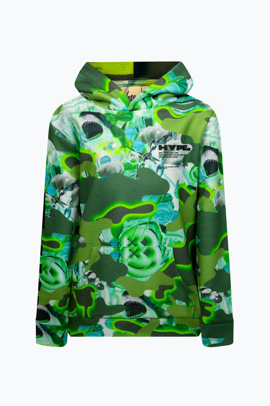 Hype Boys Green Shark Smile Camo Hoodie