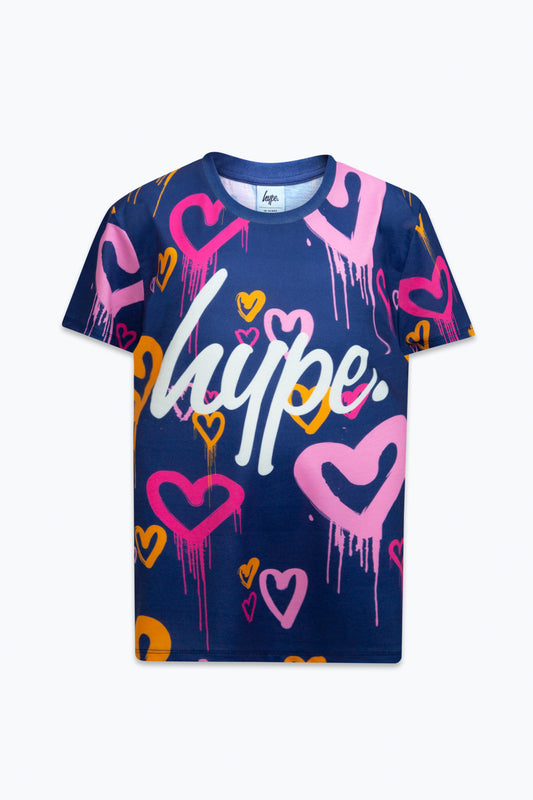 Hype Girls Navy Heart Drips T-Shirt