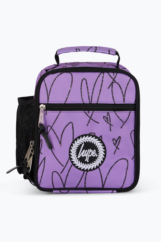 Hype Unisex Purple Scribble Hearts Lunch Bag