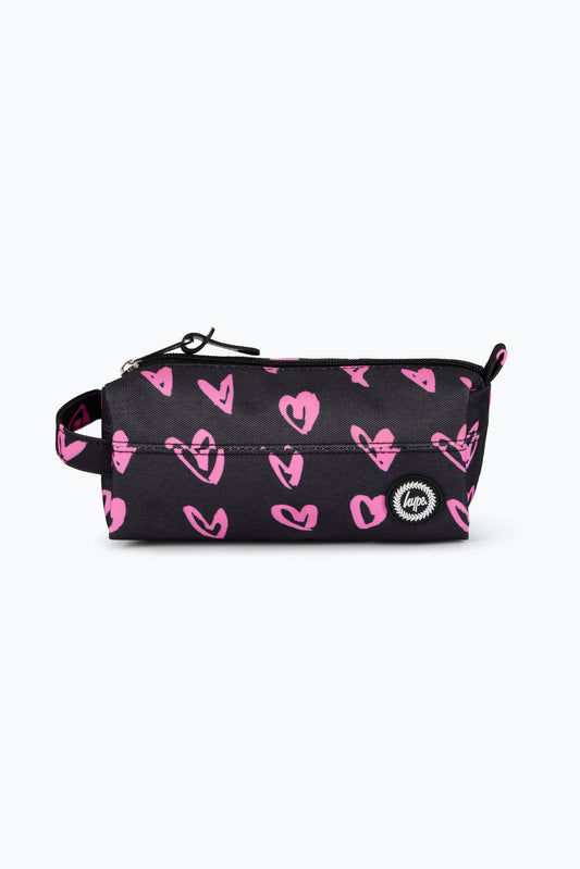Hype Unisex Black/Pink Scribble Hearts Pencil Case